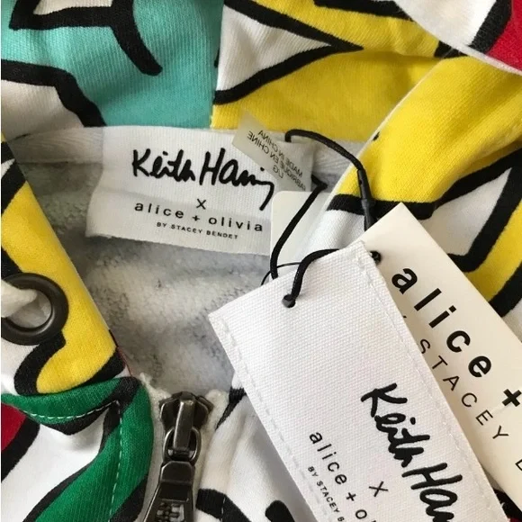 NWT Alice + Olivia X Keith Haring Barron Crop Zip Up Hoodie Sweatshirt Jacket L - Picture 13 of 16